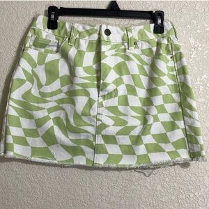Pac Sun Green and White Checkered Skirt